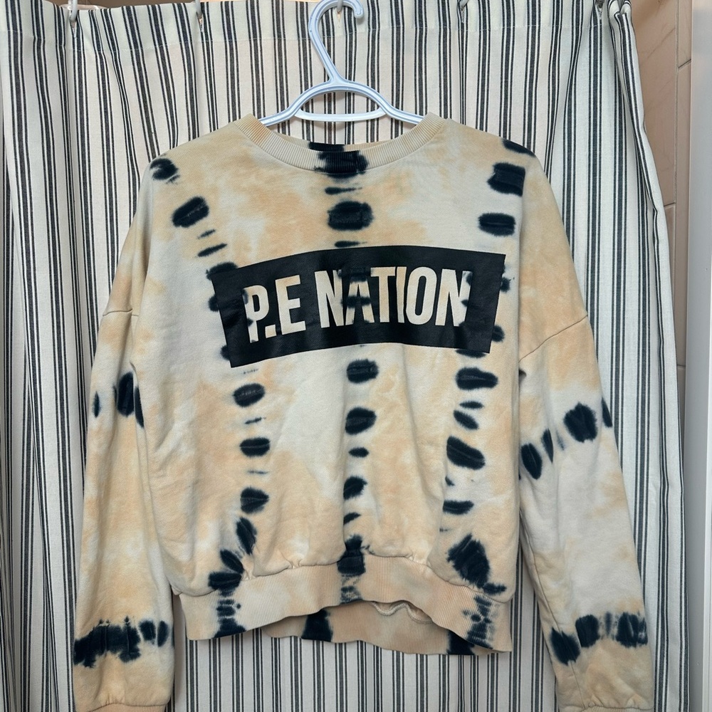 P.E Nation Beige and Black Tie-Dye Crewneck Sweater